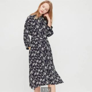 ユニクロ(UNIQLO)の【美品】ユニクロ プリントシャツワンピース(七分袖)(ひざ丈ワンピース)