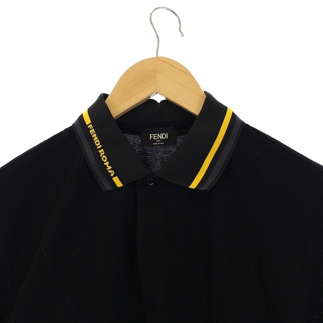 FENDI(フェンディ)のフェンディ 21AW 半袖 ポロシャツ ライン ロゴ 比翼ボタン M 黒 メンズのトップス(ポロシャツ)の商品写真
