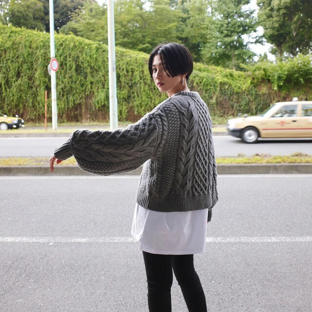 CLANE_CABLE PUFF KNIT TOPS ケーブルパフニット