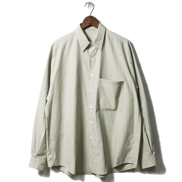 オーラリー 19AW ウォッシュドフィンクスツイルシャツ ライトカーキ 3
