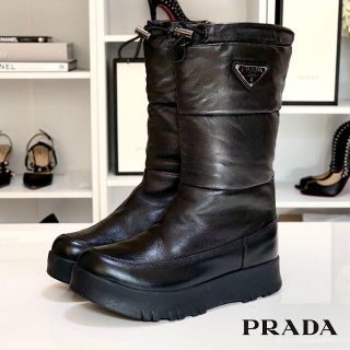 3384 プラダ レザー ロゴ ミドルブーツ 黒 | www.tspea.org
