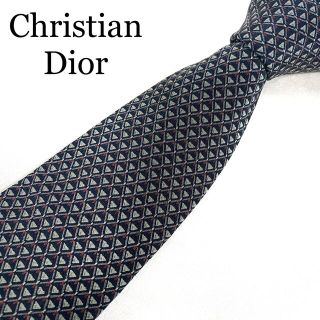 クリスチャンディオール(Christian Dior)のネクタイ　クリスチャンディオール　総柄　ロゴ　ストライプ　ウール　シルク(ネクタイ)