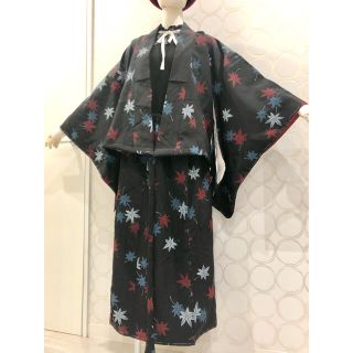 着物リメイク 赤白青 もみじ ショート丈羽織 ロングスカートの通販
