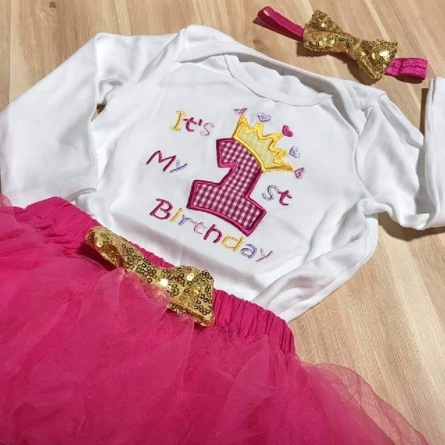 1st BDコスチューム 1歳 誕生日 バースデー 女の子 お祝い 70 80 キッズ/ベビー/マタニティのベビー服(~85cm)(セレモニードレス/スーツ)の商品写真