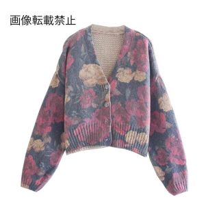 ザラ(ZARA)の🍁11月新作🍠6705◆ジャガード フラワー 花柄 ニット カーディガン(カーディガン)