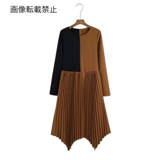 ザラ(ZARA)の🍁11月新作🍠6713◆ツートーン 配色 プリーツ 切り替え ワンピース(ひざ丈ワンピース)