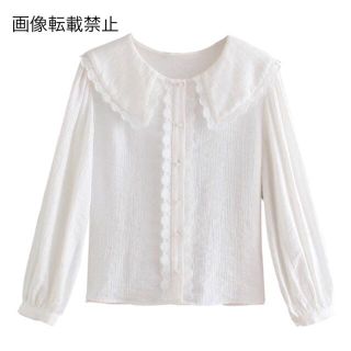 ザラ(ZARA)の🍁11月新作🍠6726◆white ホワイト レース フリル ブラウス(シャツ/ブラウス(長袖/七分))