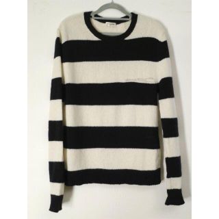 美品◇サンローランパリ ボーダー柄 ダメージ加工 カシミヤ混ウール