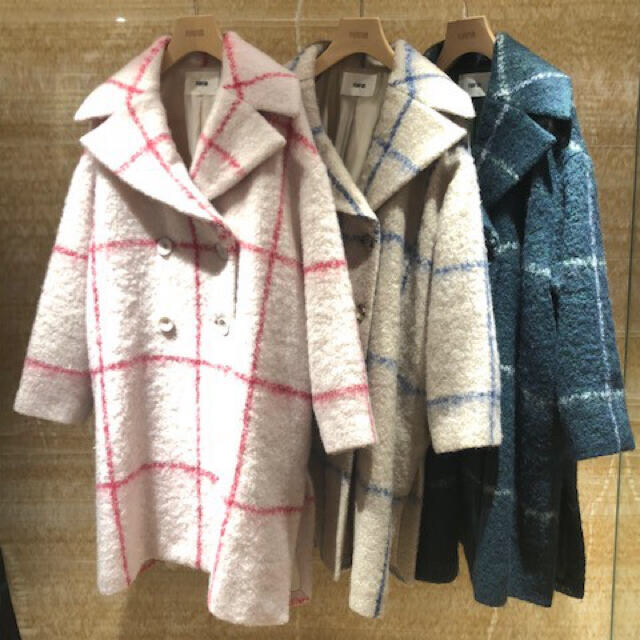 fur fur - FUR FURラインチェックコート ピンクの通販 by つばき fur fur - FUR FURラインチェックコート ピンクの通販 by つばき