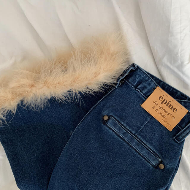 épine bell jeans blue×beige feather fur