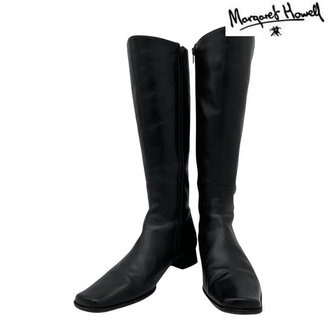 Margaret Howell レザー ロングブーツ フラット 黒 24cmグッチ