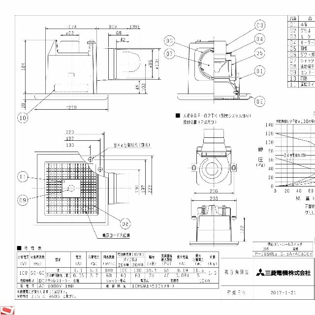 三菱電機(ミツビシデンキ)のVD-10ZAVC3 天井埋込形換気扇 定風量人感センサー付 スマホ/家電/カメラの冷暖房/空調(その他)の商品写真