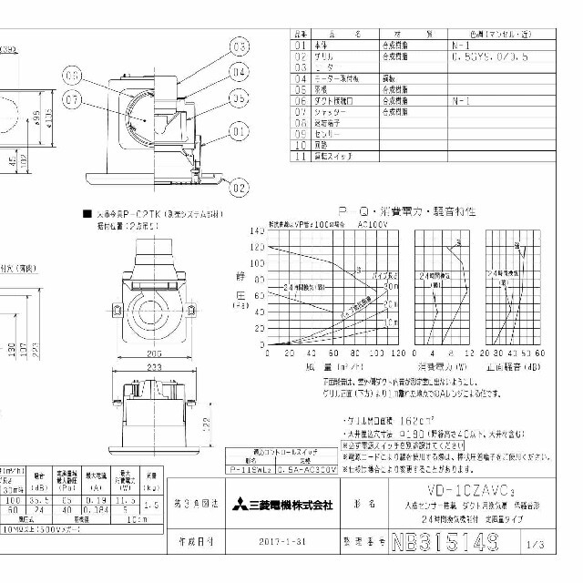 三菱電機(ミツビシデンキ)のVD-10ZAVC3 天井埋込形換気扇 定風量人感センサー付 スマホ/家電/カメラの冷暖房/空調(その他)の商品写真