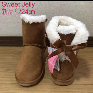 女の子　Sweet Jelly リボン付きブーツ  　24(ブーツ)