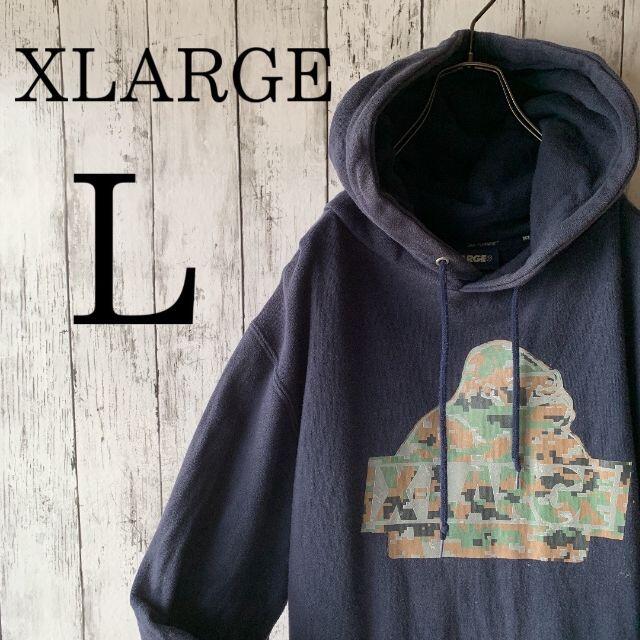 XLARGE(エクストララージ)の【人気】X-LARGE 古着 メンズ プルオーバー デカロゴ L 迷彩 ゆるだぼ メンズのトップス(パーカー)の商品写真