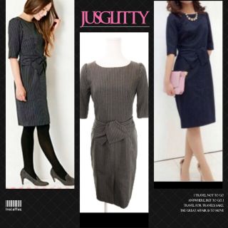 ジャスグリッティー(JUSGLITTY)のちょこまろん様専用 JUSGLITTY ストライプ ウエストリボン ワンピース(ひざ丈ワンピース)