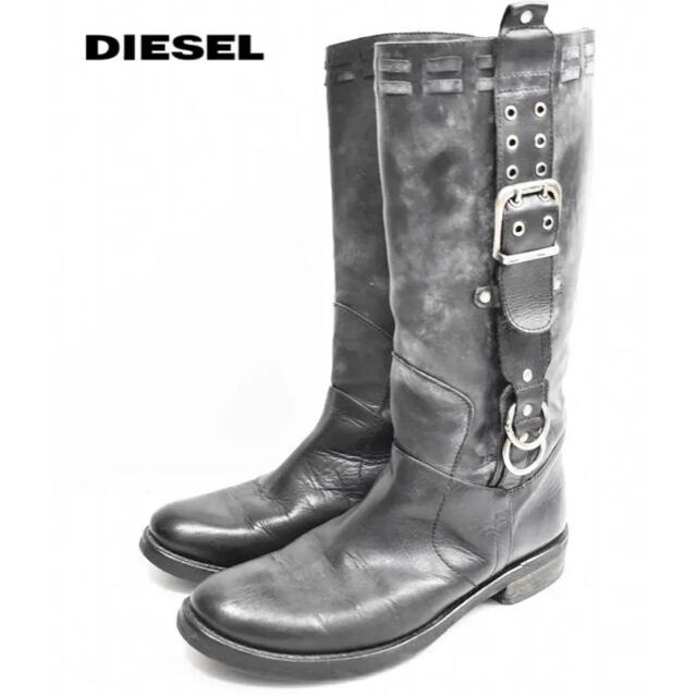 DIESEL ディーゼル ヴィンテージ加工レザーロングブーツ 黒 39