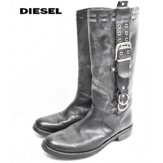 ディーゼル(DIESEL)のDIESEL ディーゼル ヴィンテージ加工レザーロングブーツ 黒 39(ブーツ)