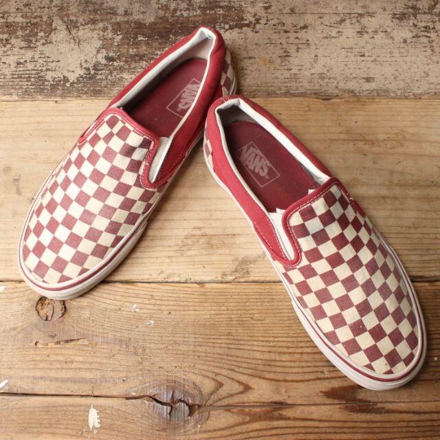 スリッポン/モカシンVANSチェッカー スリッポン ボルドー レッド チェック28.5cm aw86