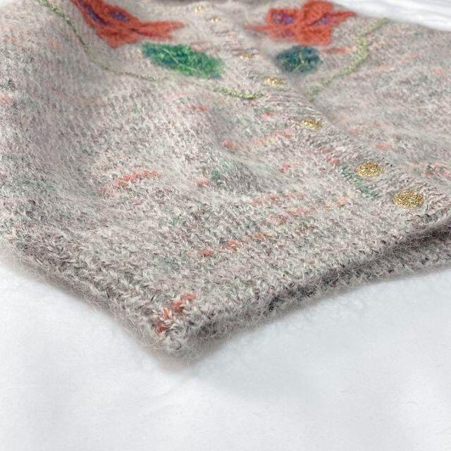 一点モノ　花柄刺繍 ニットカーディガン　セーター　ふわふわ生地　多色織