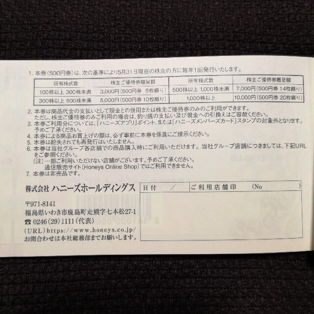 HONEYS(ハニーズ)のハニーズ 株主優待券 9000円分 チケットの優待券/割引券(ショッピング)の商品写真