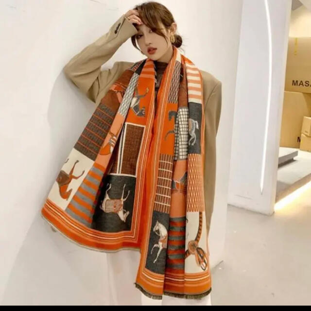 馬柄 カシミヤ 混 ストール マフラー ブランケット スカーフ ショール