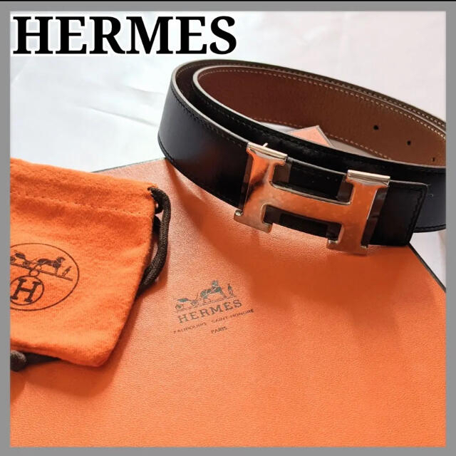 【新品未使用品】エルメス　HERMES　ベルト　Ｈバックル　黒✕キャメル | フリマアプリ ラクマ