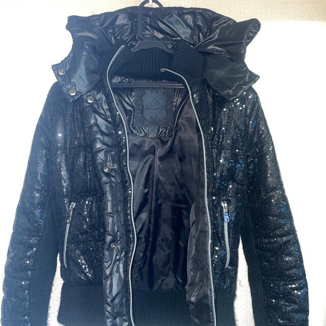 インポート ネイビー ブラック スパンコール ダウンベスト  レディースのジャケット/アウター(ダウンベスト)の商品写真