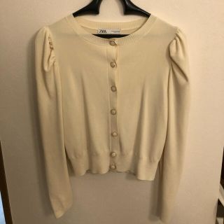 ザラ(ZARA)のZARA  パフスリーブニットカーディガン(カーディガン)