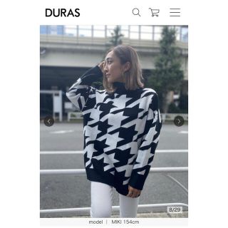 デュラス(DURAS)の千鳥柄タートルネックチュニック　新品未使用。値下げ不可(ニット/セーター)