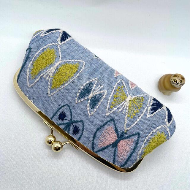 ハンドメイド がま口長財布 ミナペルホネン sky flower