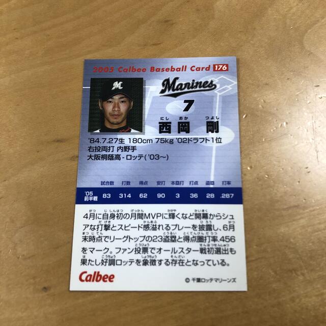 千葉ロッテマリーンズ(チバロッテマリーンズ)のプロ野球チップスカード　西岡剛　千葉ロッテマリーンズ エンタメ/ホビーのタレントグッズ(スポーツ選手)の商品写真