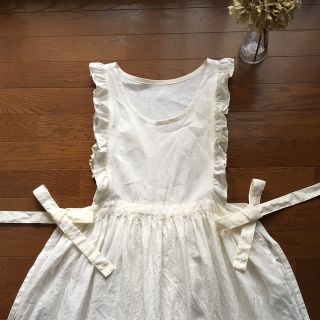 モモ様専用　ハンドメイド☆リネンフリルリボンエプロンワンピース(ロングワンピース/マキシワンピース)