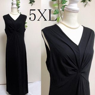 5XL☆ストレッチ素材☆カシュクール☆ロングワンピース☆ロングドレス☆ブラック黒(ロングワンピース/マキシワンピース)