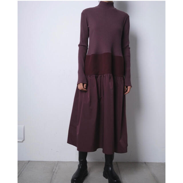 ロングワンピース/マキシワンピースルシェルブルー Constracting Fabric Dress ワンピース