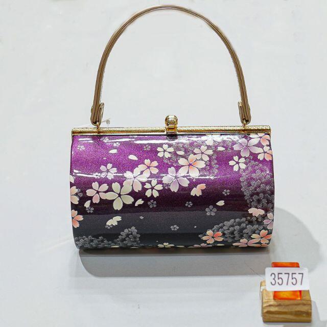 草履バッグセット 合皮螺鈿 桜 フリーサイズ 24cm 紫系 NO38650
