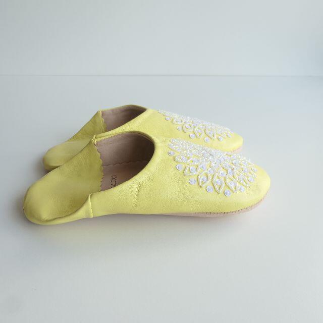 ☆セール☆高品質 Lサイズ ソフトイエロー バブーシュ（ホワイト） スリッパ レディースの靴/シューズ(サンダル)の商品写真