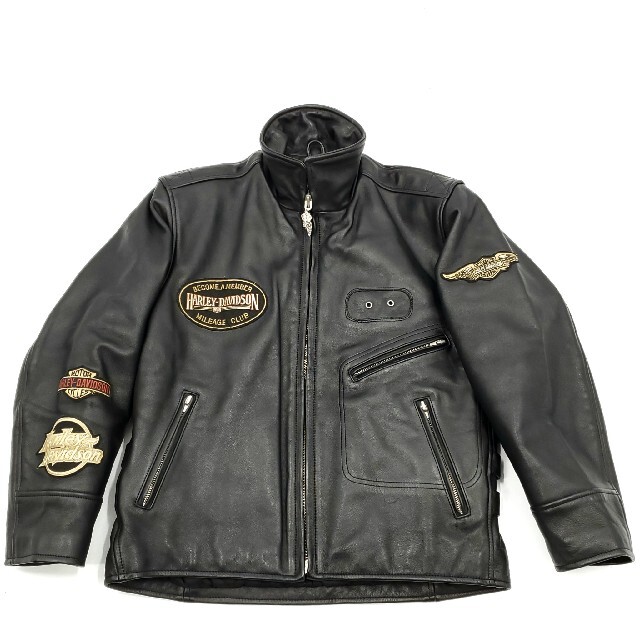 Harley Davidson(ハーレーダビッドソン)のワッペン多数◆HARLEY-DAVIDSON◆レザーライダースジャケット黒S メンズのジャケット/アウター(ライダースジャケット)の商品写真