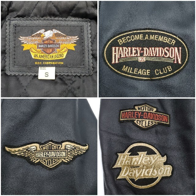 Harley Davidson(ハーレーダビッドソン)のワッペン多数◆HARLEY-DAVIDSON◆レザーライダースジャケット黒S メンズのジャケット/アウター(ライダースジャケット)の商品写真