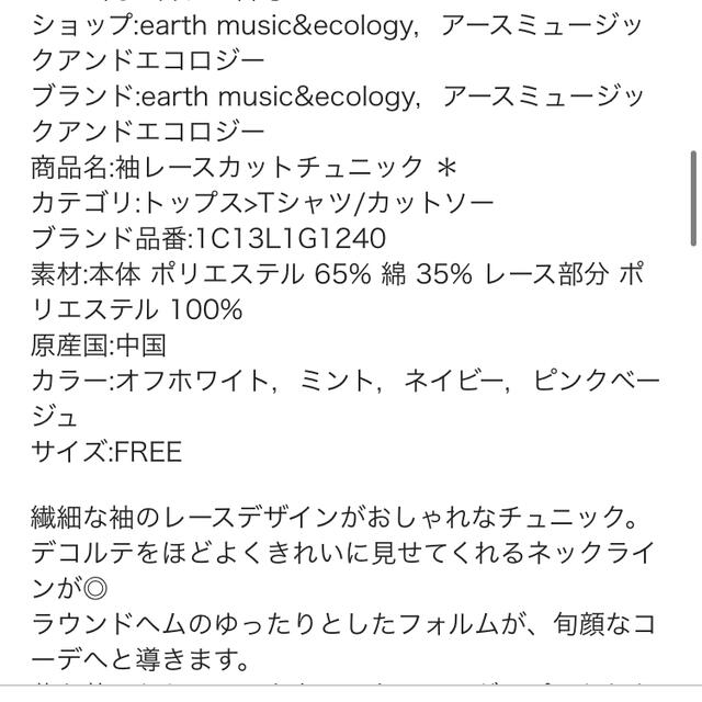 earth music & ecology(アースミュージックアンドエコロジー)の袖レースカットソーチュニック レディースのトップス(チュニック)の商品写真