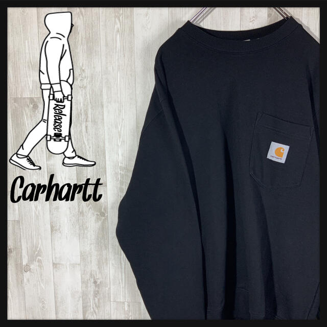 carhartt(カーハート)の【美品】カーハート WIP ロゴタグ ポケット 即完売品 定番 黒 スウェット メンズのトップス(スウェット)の商品写真