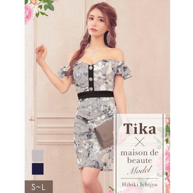 Tika 新品 オフショルダー 花柄 ミニドレス キャバドレス