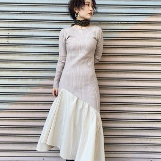 FRAY I.D - 新品タグ付 アシメ切替リブニットコンビワンピース 白 M