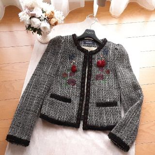 ロイスクレヨン(Lois CRAYON)の*美品*　ロイスクレヨン　リボン刺繍　ツィード　ジャケット　エムズグレイシー(ノーカラージャケット)