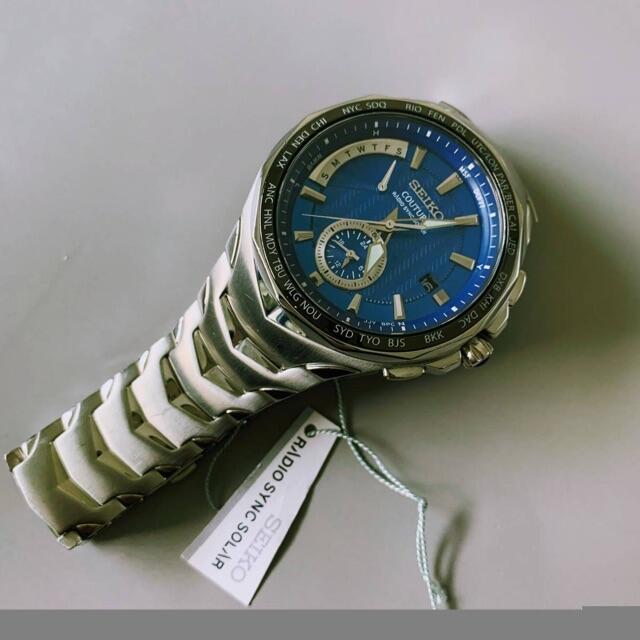 【美品】セイコー上級コーチュラ 電波ソーラー SEIKO 腕時計★メンズ ブルー