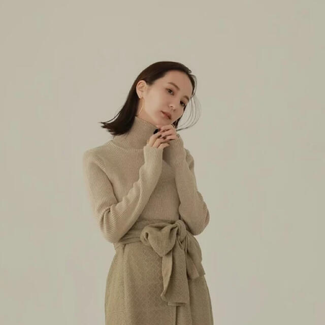 louren  turtle neck rib knit ベージュニット/セーター