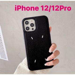 iPhone 12 / 12 Pro 用　刺繍 ケース　ブラック　レザー 風(iPhoneケース)