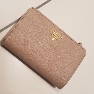 プラダ(PRADA)のPRADA　二つ折り財布　サフィアーノ L字ファスナー　レザー　ベージュ(折り財布)