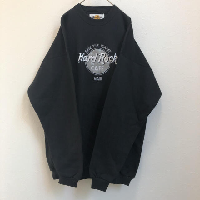 超人気】ハードロックカフェ スウェット トレーナー 黒銀 90s 刺繍 ロゴ-