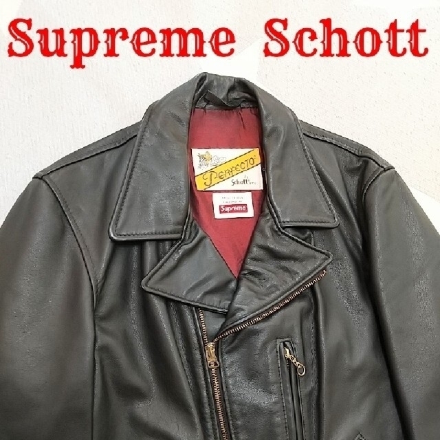 極美 SUPREME 別注 SCHOTT ライダースジャケット レザージャケット牛革カウハイド色